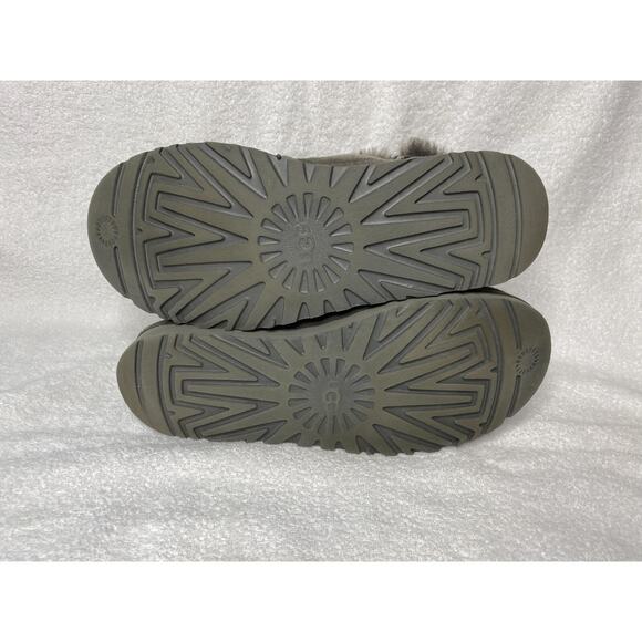 UGG Classic Mini Bailey Button Boots Women's 9 Bling Gray Sheepskin Suede Fur - Picture 8 of 11